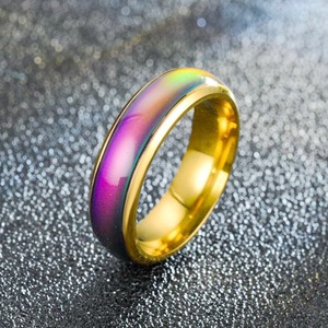 แหวนอารมณ์สแตนเลสสตีลเคลือบทอง 18K PVD พร้อมคริสตัลเหลวเปลี่ยนสี |   เครื่องประดับเปลี่ยนสีตามอุณหภูมิสำหรับผู้ชายและผู้หญิง - Product Image 3
