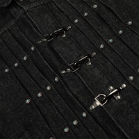 Veste en jean noire style western avec rivets tournesol, manches longues, col à revers, manteau en jean streetwear, veste en jean japonais selvedge brut
