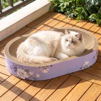 Griffoir ovale ondulé pour chat, lit-nid durable en carton pour chats d'intérieur et chatons