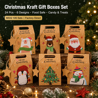 Wholesale Christmas Kraft Paper Gable Gift Boxes 24 Pcs 6 Designs Food Safe Candy Cookie Party Favor OEM MOQ 100