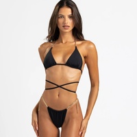 Ensembles de bikinis 2 pièces en tissu recyclé avec logo personnalisé pour femmes, maillots de bain halter avec accessoires et cordon de serrage, service OEM