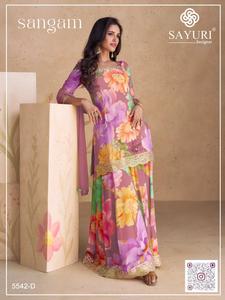 Costume Palazzo à impression numérique Chinon lourd pour vêtements pakistanais de mariée costume Salwar disponible à un prix abordable - Product Image 5