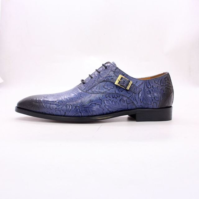 2021 Trendy Blue Oxford Shoes Genuine Leather Office Formal Dress Shoes