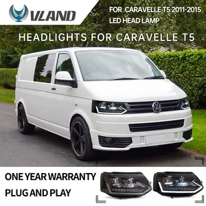 VLAND Car Lamp Assembly For Volkswagen Caravelle T5 Headlight 2011-2015 With Full LED Front Light Yellow Sequential Turn Signal