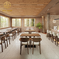 Ensemble de meubles de table et de chaises de restaurant de restauration rapide de salon de thé commercial moderne carré en bois rembourré en cuir personnalisé