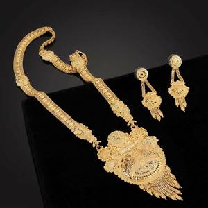Wholesale Brass 14K 18K 24K Gold Long Fashion Necklaces Forming Long Necklaces Traditional Floral Design Gold Filled Jewelry Set - Product Image 4