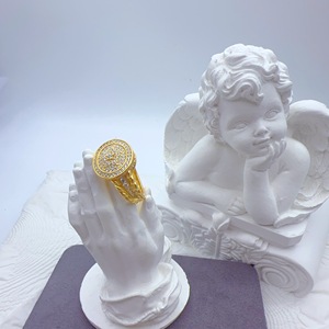 Bague de mariage et d'anniversaire tendance en argent S925 plaqué or, entièrement pavée de zircon, avec halo rond - Product Image 2
