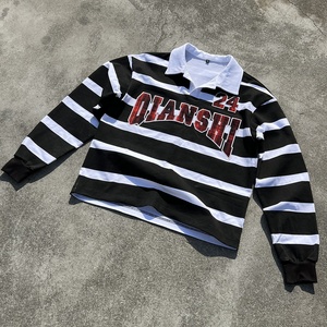 Wholesale Custom Embroidered Oversized <b>T</b>-<b>shirt</b> <b>Striped</b> <b>Long</b> <b>Sleeve</b> <b>T</b> <b>Shirt</b> Manufacturer Designer Button Up Polo <b>Shirts</b> For Men - Product Image 1
