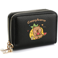 Dompet Wanita Kulit PU dengan Resleting, Kapasitas Besar, Tempat Kartu dan Koin dengan Resleting Ganda, Model Pendek