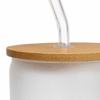 Lot de 100 tasses en verre dépoli de 16 oz pour sublimation, avec couvercle en bambou et paille en verre, pour cafés et boutiques de cadeaux, stock en gros à l'étranger