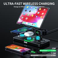 Station de charge sans fil magnétique 5-en-1, support de tablette, affichage de l'heure, horloge numérique, 15W, montre intelligente, écouteurs
