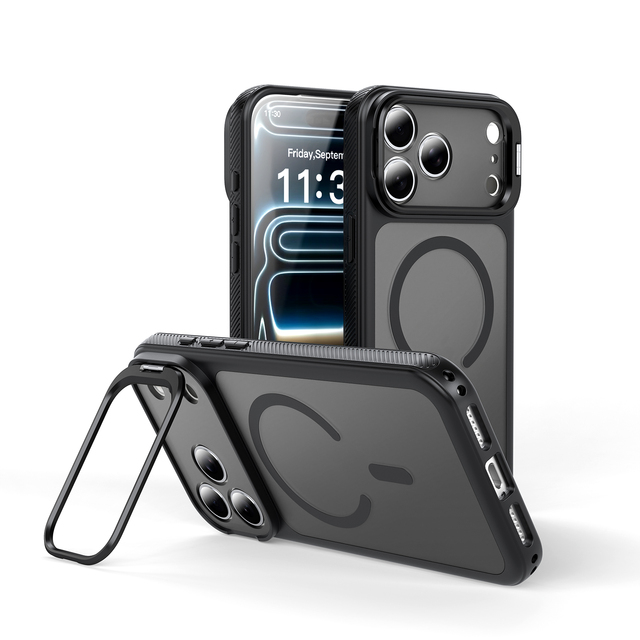 Luxury Magnetic Phone Case with Metal Camera Frame Kickstand Shockproof Full Lens Protection Cover for iPhone 18 17 16 Pro Max