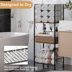 3-Tier Freestanding <b>Corner</b> Iron Rectangle Towel Rack for Bathroom Multi-Purpose Bath & Home Storage Rack - Product Image 3