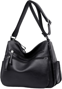 Sac à bandoulière en simili cuir noir pour femmes, sac à bandoulière multi-poches avec sangle réglable, sac à main Hobo de grande capacité pour le quotidien - Product Image 2