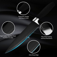 Ensemble de couteaux de cuisine, ensemble de couteaux de cuisine en cadeau avec des manches en plastique argenté, lames noires tranchantes comme des rasoirs, poignées à prise souple