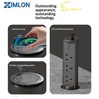 Prise de table standard UK/US/EU avec ports USB et Type-C, charge sans fil, indice IP44, gris, prise de bureau escamotable
