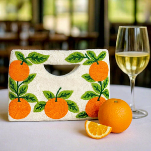 Bolso de Mano con Cuentas Hechas a Mano, Diseño Decorativo con Cuentas de Vidrio, Forma Rectangular, Color Naranja - Product Image 1