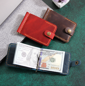 Genuine Crazy Horse Leather Minimalist Money Clip Wallet <b>Slim</b> Retro <b>Card</b> <b>Holder</b> Handmade - Product Image 3