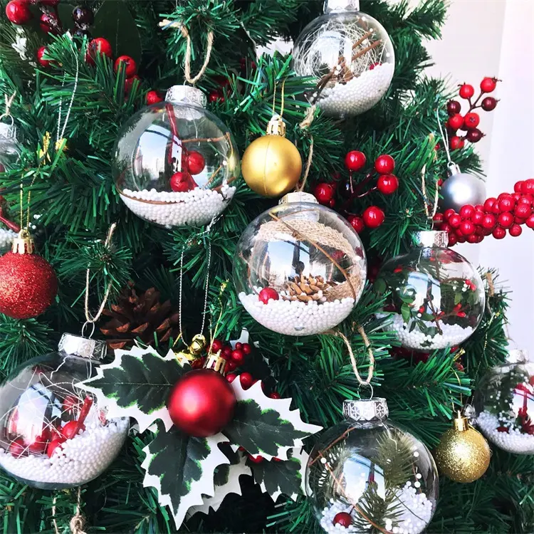 Ornamen Pernak-pernik Bola Natal 8CM Bola Plastik Dapat Diisi untuk Dekorasi Natal Bola Pohon Pernak-pernik Kerajinan