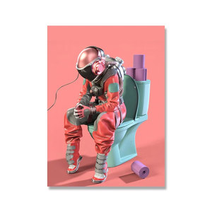 Venta al por mayor personalizado moderno hogar pared decoración Cuadros inodoro astronauta lienzo póster e impresiones divertido baño pared arte decoración pintura - Product Image 4
