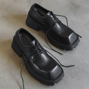 Chaussures en cuir, à semelle épaisse, rehaussantes, polyvalentes, style derby britannique, élégantes chaussures à bout carré - Product Image 6