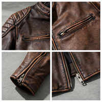 Veste de moto en cuir vintage pour homme sur mesure, coupe ajustée, multi-poches, fermeture éclair, fabrication d'usine TKAN1039