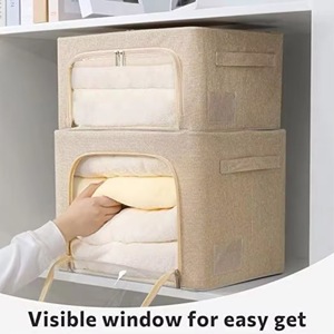 Échantillon Gratuit - Lot de 2 Bacs de Rangement pour Vêtements - Boîte de Rangement Empilable avec Cadre Métallique - Boîte en Tissu Lin Pliable avec Poignées - Product Image 5