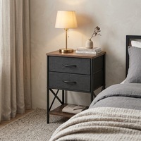Table de chevet industrielle vintage avec 2 tiroirs en tissu gris foncé, coffre de rangement, plateau en bois et étagère ouverte pour la maison, le bureau ou la chambre