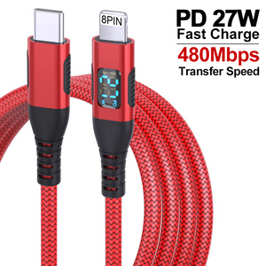 Câble USB-C vers 8 <span class=keywords><strong>broches</strong></span> avec affichage LED, tressé en nylon, en cuivre pur, câble de charge USB-C OEM, charge rapide, câble de charge personnalisé, vente en gros - Product Image 1