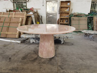 Table à manger ronde en marbre d'onyx rose en pierre naturelle de luxe Salon