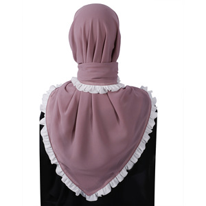 Single Layer Ruffle Lace Ladies Solid Color Instant <b>Hijab</b> 2025 For Women Comfortable Headscarf <b>Hijab</b> Instant Ruffle Shaw - Product Image 2
