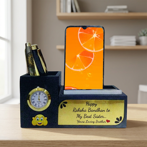 Custom Wooden <b>Desk</b> Organizer Gift Box with Pen Holder Clock <b>Phone</b> <b>Stand</b> Personalized Corporate Giveaway - Product Image 3