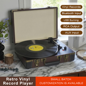 Tourne-disque rétro en cuir OEM ODM, 3 vitesses, Hi-Fi stéréo, lecteur <span class=keywords><strong>de</strong></span> disques vinyles LP avec haut-parleurs intégrés pour cadeaux <span class=keywords><strong>de</strong></span> Noël - Product Image 1