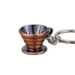 Promotional Gifts Creative Cute Coffee Appliance Key Chain Keyring Pendant 3D Metal Mini Moka Pot Coffee Cup Keychain