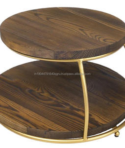Soporte de madera para pasteles y dulces con plato de madera superior e inferior y soporte metálico de hierro redondo para decoración del hogar - Product Image 2