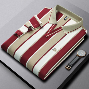 T-shirt d'été rayé à manches courtes et col en V, brodé, décontracté chic <span class=keywords><strong>pour</strong></span> homme, chemise de bureau, polo - Product Image 4