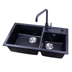 Évier de cuisine en quartz double bac noir mat à encastrer SYS8246 - Product Image 4