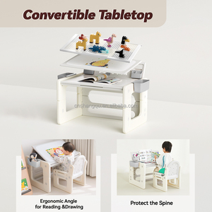Çocuk ayarlanabilir okul öncesi eğitici oyuncaklar plastik 2 in 1 boyama çocuklar için eğitim masası çizim beyaz tahta masa yürüyor - Product Image 3