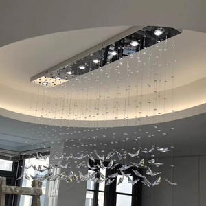 Lampadario a LED in Stile Francese con Cristalli Rettangolari a Farfalla, Finitura Cromata, Altezza Regolabile, Alto CRI 95, Cristallo K9 di Qualità Media - Product Image 6