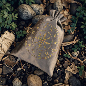 天鹅绒塔罗牌袋灰色三相每月扑克牌礼品袋拉绳月球包小饰品收纳器 - Product Image 3