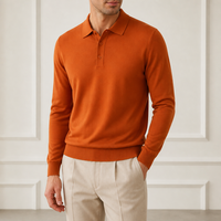 Pull en cachemire peigné 100 % pour homme, style Old Money, col polo, jersey simple, poignets et ourlet côtelés, fabrication sur mesure OEM