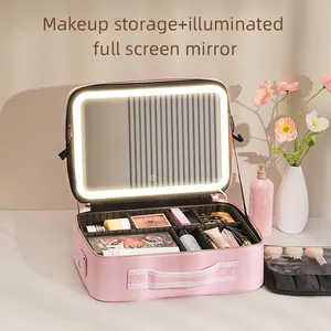 Các Nhà Sản Xuất Tùy Chỉnh Lớn Không Thấm Nước Nylon Dây Kéo Du Lịch Make Up Trường Hợp Khó Khăn Trang Điểm Pouch Túi Mỹ Phẩm Với Ánh Sáng Up LED Gương