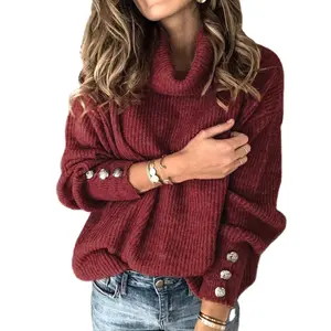 Pull à col roulé pour femme, manches longues, couleur unie, nouvelle collection automne hiver