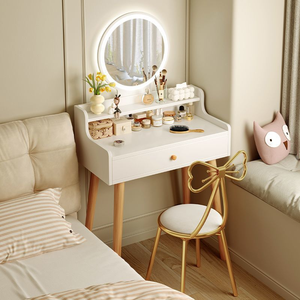 Bureau vanité moderne en bois miroir LED tiroirs de rangement réglables <span class=keywords><strong>tabouret</strong></span> <span class=keywords><strong>pour</strong></span> salle de bain chambre <span class=keywords><strong>coiffeuse</strong></span> maison hôtel vente en gros - Product Image 1