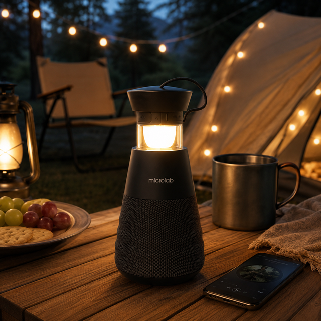 Smart LED Light Camping Lantern IP65 Waterproof Plastic 2 in 1 Portable Wireless Outdoor Speaker Rechargeable for Hiking Party
