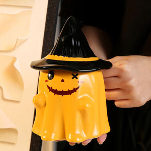 Taza de cerámica Ins Creative Halloween Ghost, taza de café aislada de alto valor de estilo americano de 480ML con tapa para uso doméstico - Product Image 4