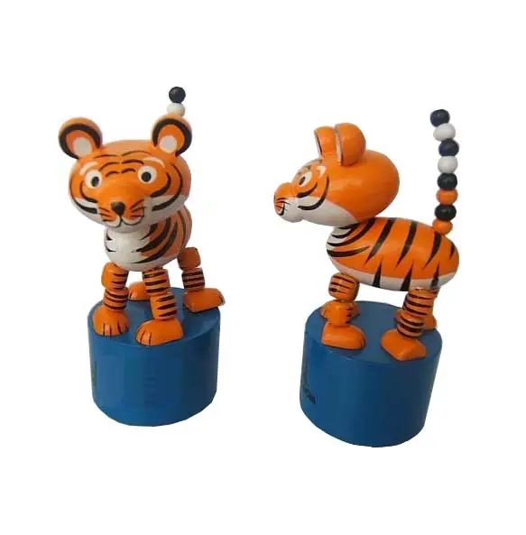 wooden baby finger push puppets up tiger animal toy