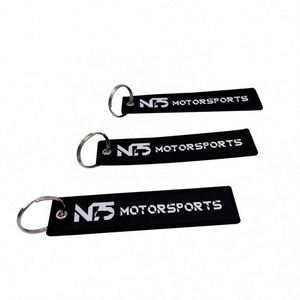 Factory Wholesale <b>Custom</b> Logo Woven Jet Tags Letter Charms <b>Keychain</b> - Product Image 2