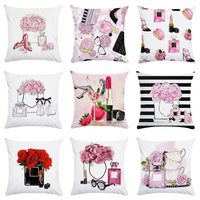 Bouteilles de parfum de marque Tide housse de coussin en peluche canapé taie d'oreiller décor à la maison fleurs peintes à la main taie d'oreiller canapé coussins