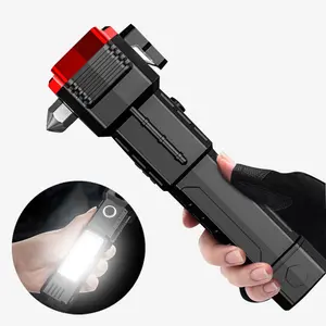 Lampe de poche multifonction avec marteau de sécurité pour voiture, rechargeable, flash de puissance, secours d'urgence, ouverture de fenêtre, auto-défense